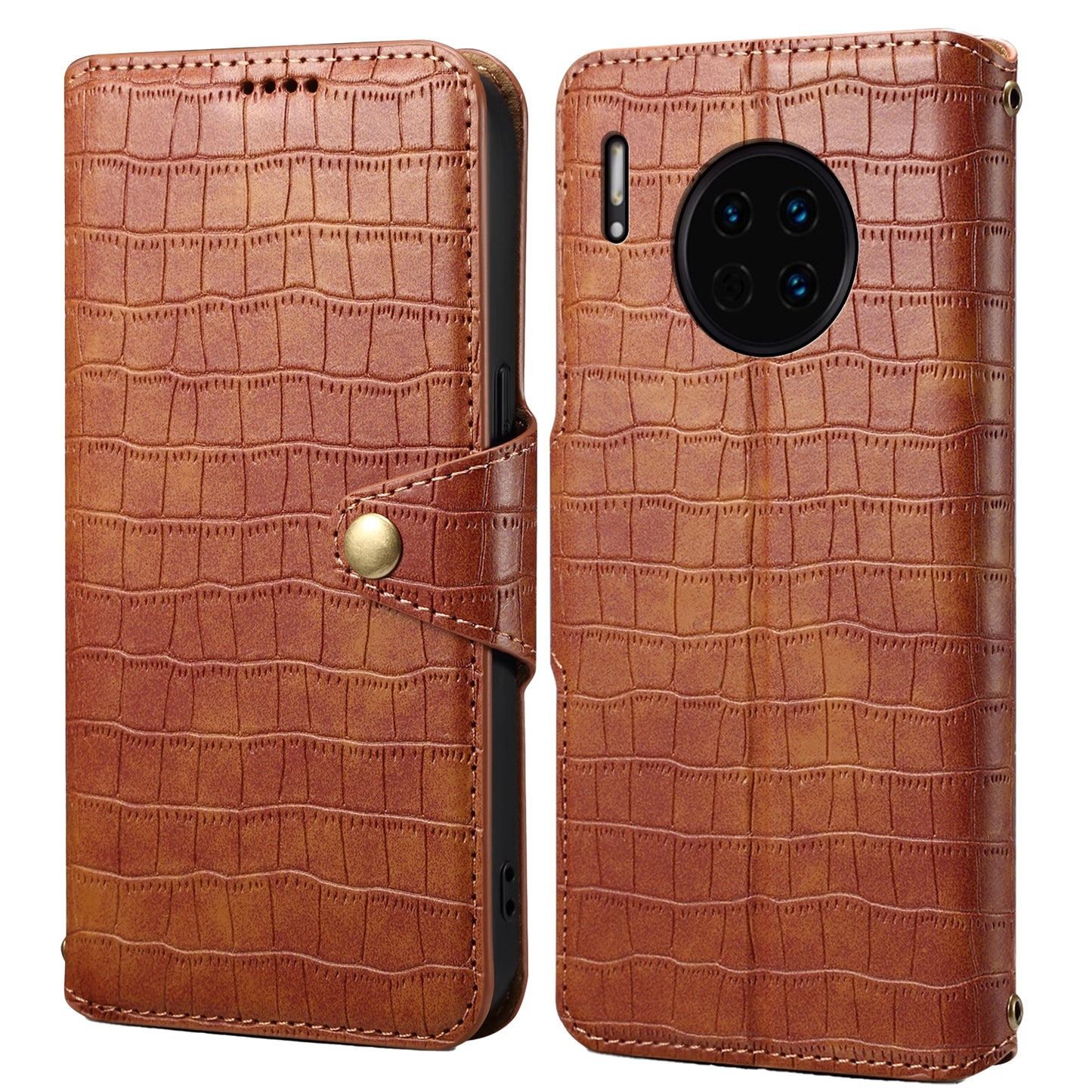 Huawei Mate 30 Denior Leather Case - Crocodile Texture with Oil Edge, Wallet & Kickstand Features