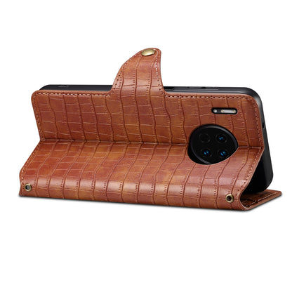 Huawei Mate 30 Denior Leather Case - Crocodile Texture with Oil Edge, Wallet & Kickstand Features