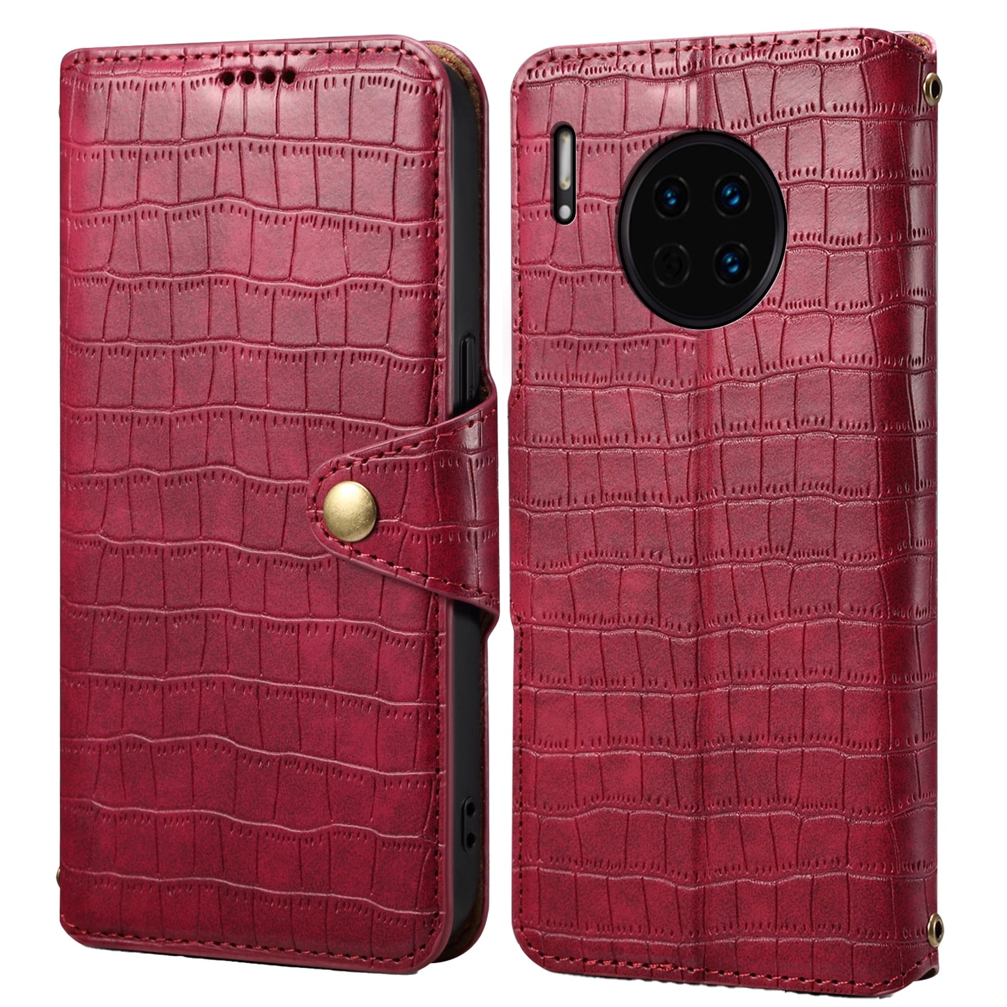 Huawei Mate 30 Denior Leather Case - Crocodile Texture with Oil Edge, Wallet & Kickstand Features