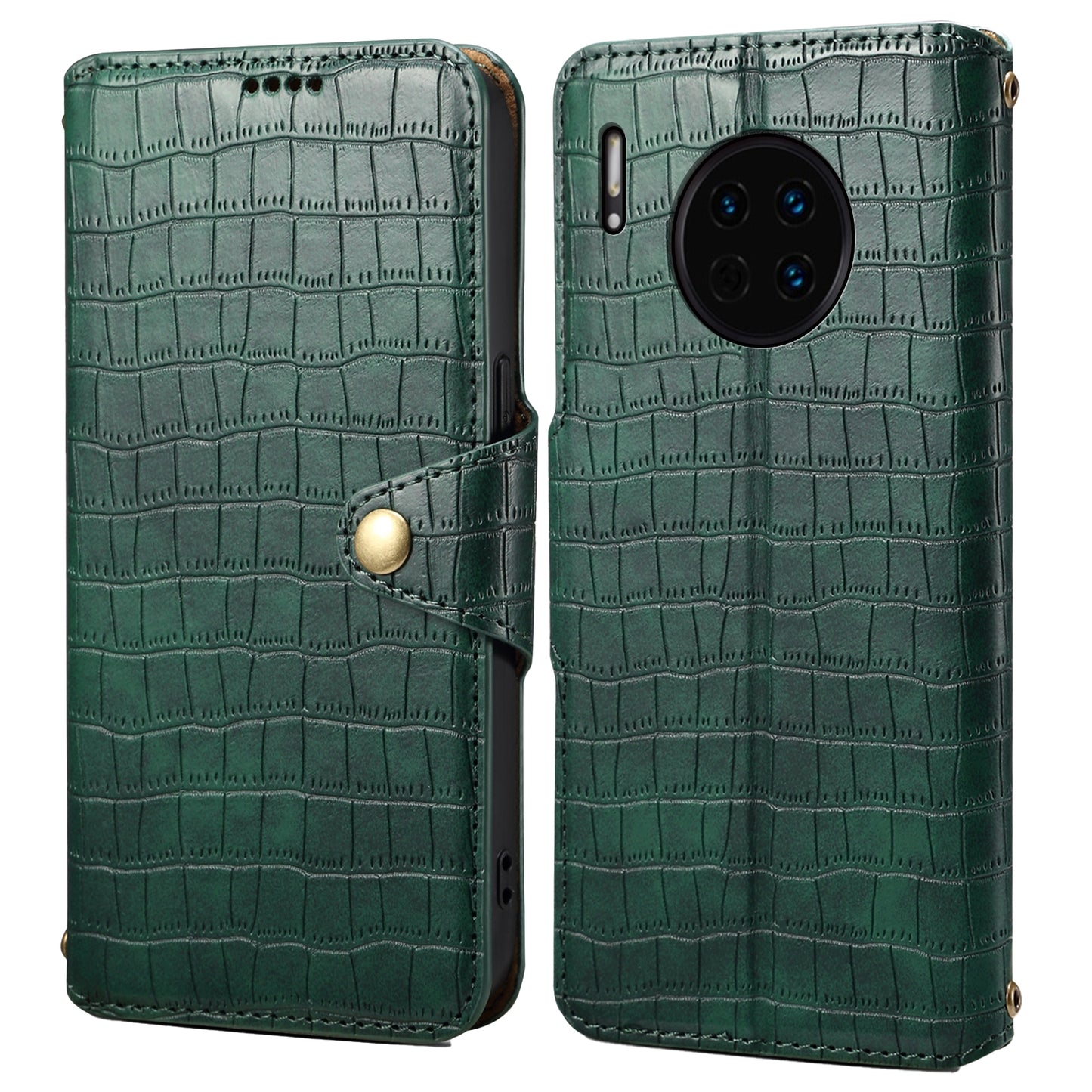 Huawei Mate 30 Denior Leather Case - Crocodile Texture with Oil Edge, Wallet & Kickstand Features