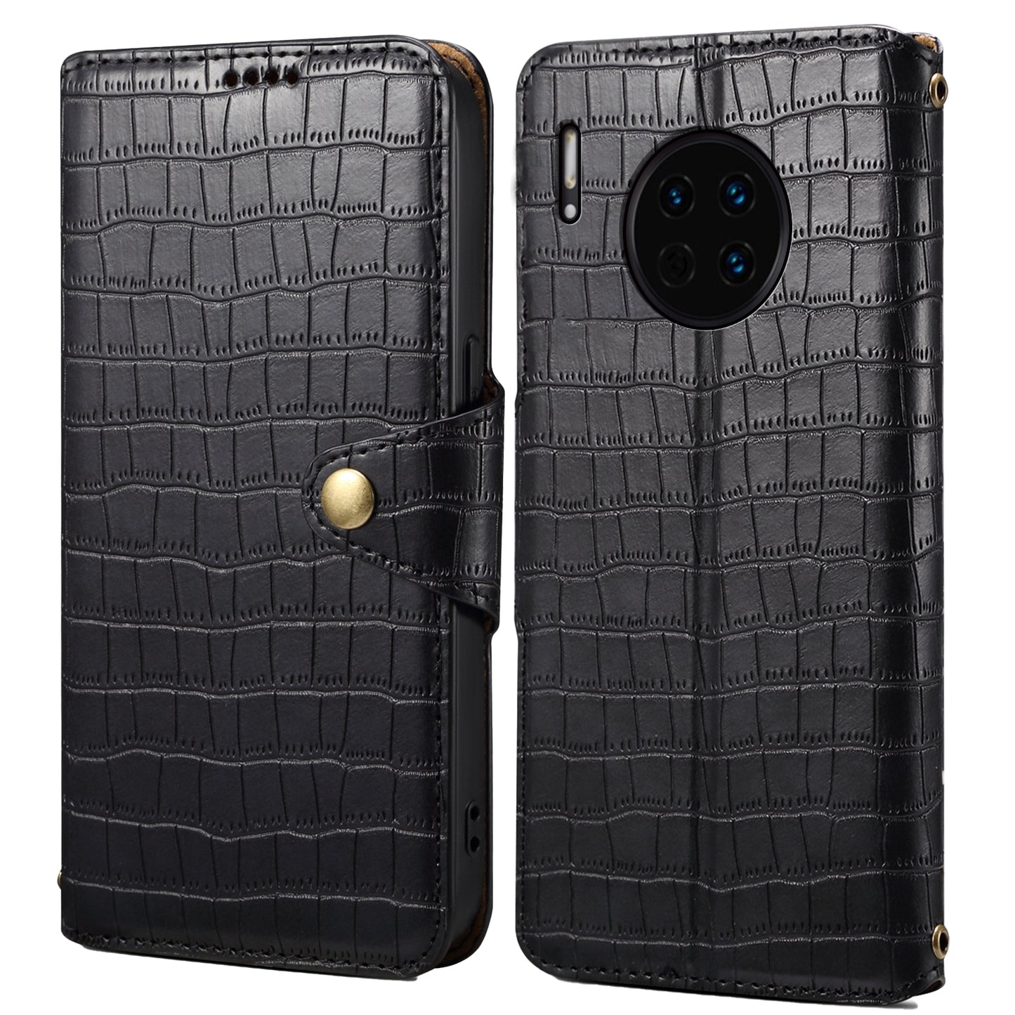 Huawei Mate 30 Denior Leather Case - Crocodile Texture with Oil Edge, Wallet & Kickstand Features