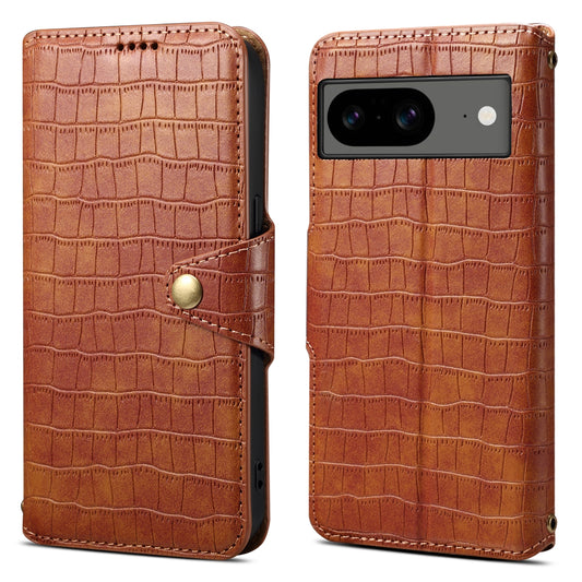 Google Pixel 8 Denior Leather Case - Crocodile Texture with Oil Edge, Wallet & Kickstand Features