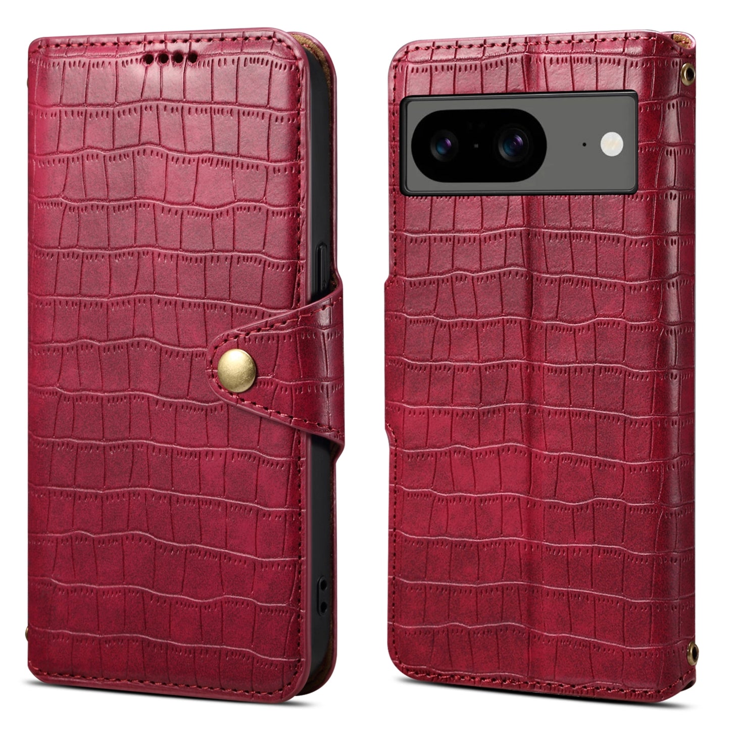 Google Pixel 8 Denior Leather Case - Crocodile Texture with Oil Edge, Wallet & Kickstand Features