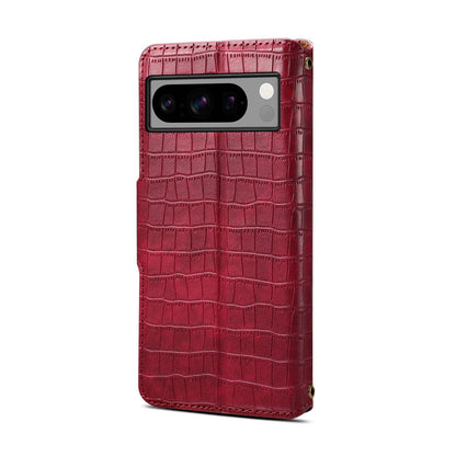 Google Pixel 8 Denior Leather Case - Crocodile Texture with Oil Edge, Wallet & Kickstand Features