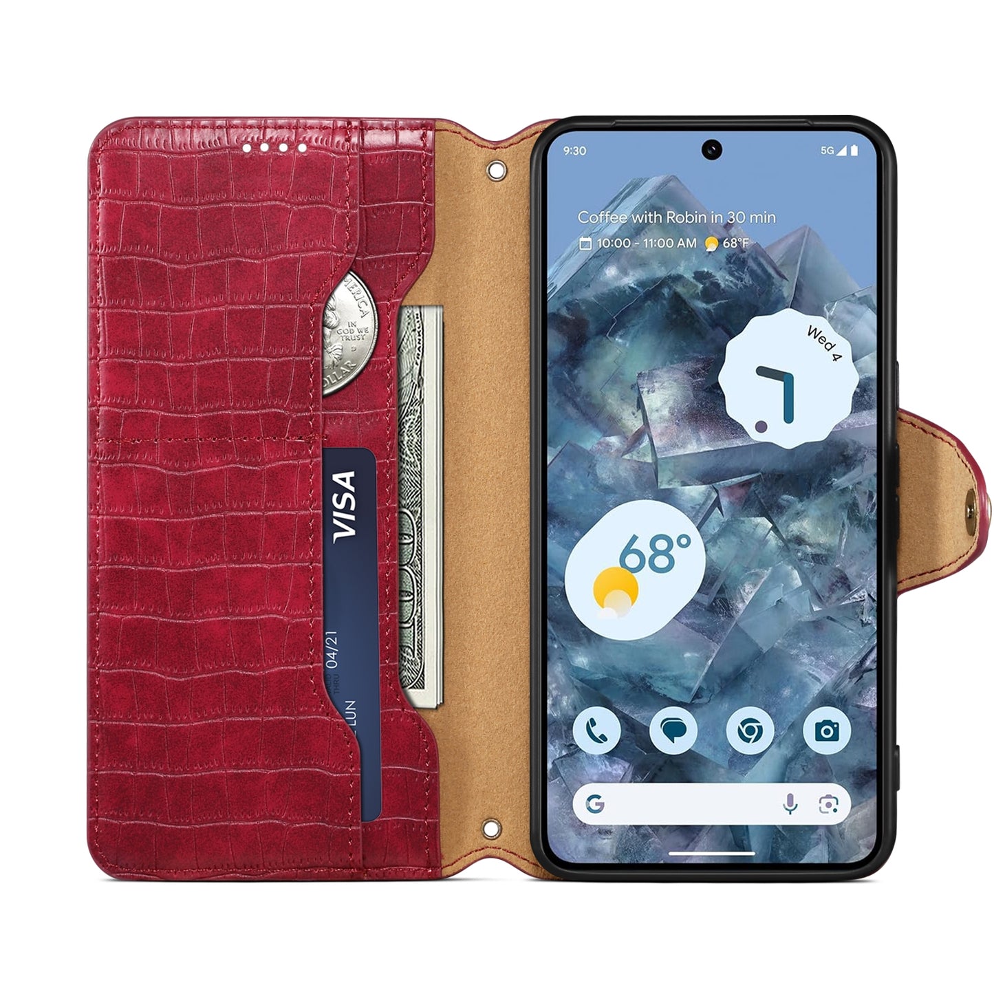 Google Pixel 8 Denior Leather Case - Crocodile Texture with Oil Edge, Wallet & Kickstand Features