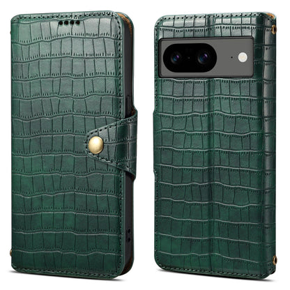 Google Pixel 8 Denior Leather Case - Crocodile Texture with Oil Edge, Wallet & Kickstand Features