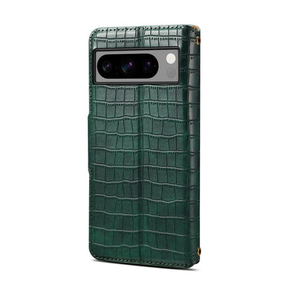 Google Pixel 8 Denior Leather Case - Crocodile Texture with Oil Edge, Wallet & Kickstand Features