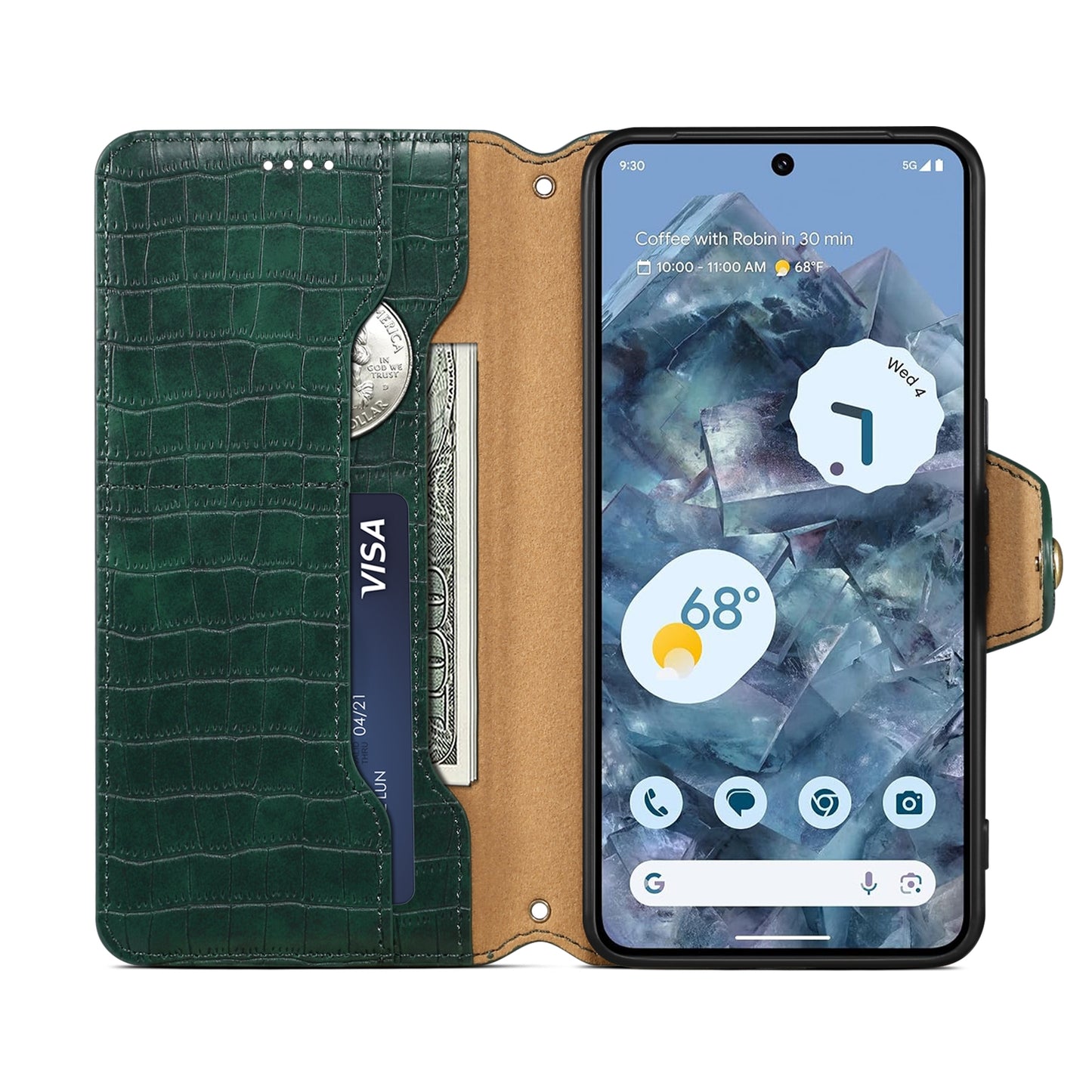 Google Pixel 8 Denior Leather Case - Crocodile Texture with Oil Edge, Wallet & Kickstand Features