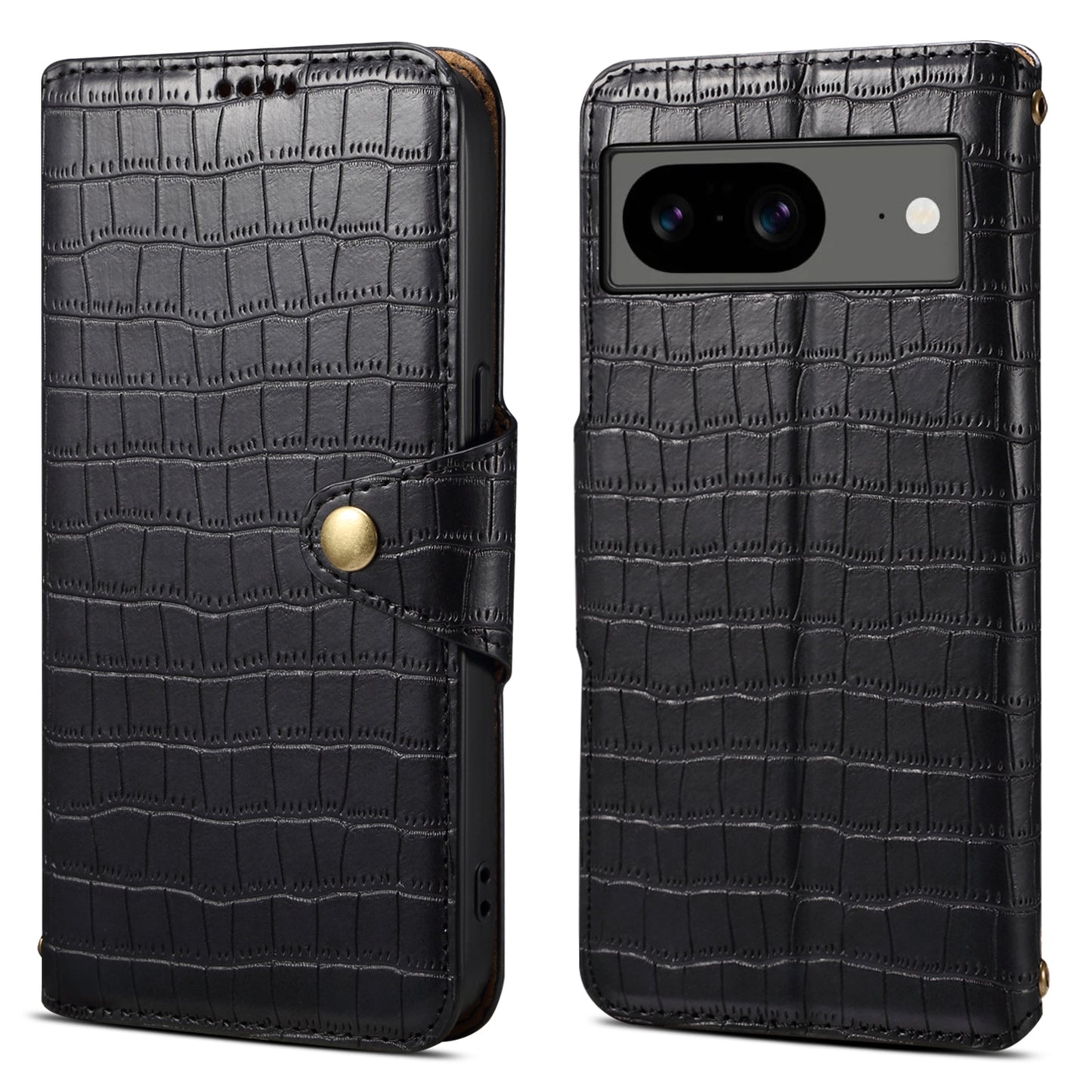 Google Pixel 8 Denior Leather Case - Crocodile Texture with Oil Edge, Wallet & Kickstand Features