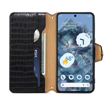 Google Pixel 8 Denior Leather Case - Crocodile Texture with Oil Edge, Wallet & Kickstand Features