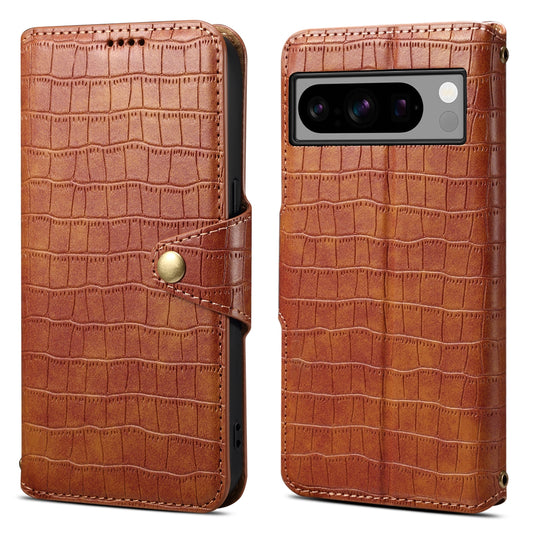 Google Pixel 8 Pro Denior Leather Case - Crocodile Texture with Oil Edge, Wallet & Kickstand Features