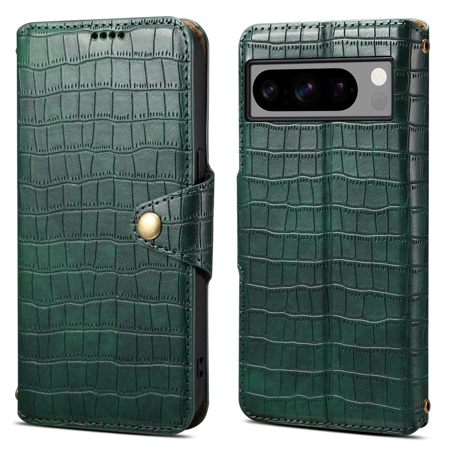 Google Pixel 8 Pro Denior Leather Case - Crocodile Texture with Oil Edge, Wallet & Kickstand Features