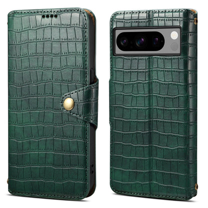 Google Pixel 8 Pro Denior Leather Case - Crocodile Texture with Oil Edge, Wallet & Kickstand Features