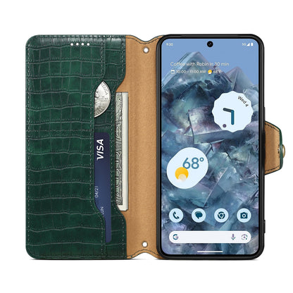 Google Pixel 8 Pro Denior Leather Case - Crocodile Texture with Oil Edge, Wallet & Kickstand Features