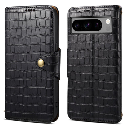 Google Pixel 8 Pro Denior Leather Case - Crocodile Texture with Oil Edge, Wallet & Kickstand Features