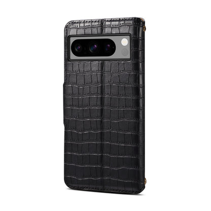 Google Pixel 8 Pro Denior Leather Case - Crocodile Texture with Oil Edge, Wallet & Kickstand Features