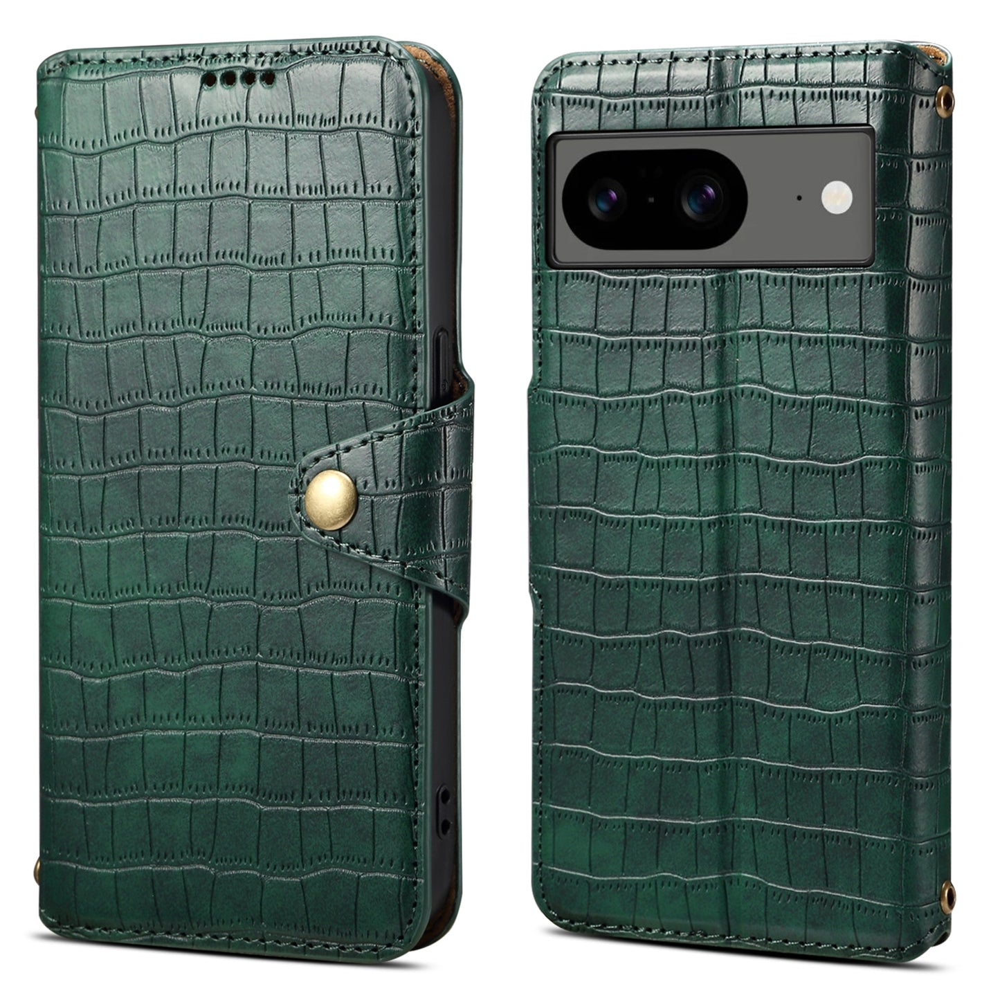 Google Pixel 7 Denior Leather Case - Crocodile Texture with Oil Edge, Wallet & Kickstand Features