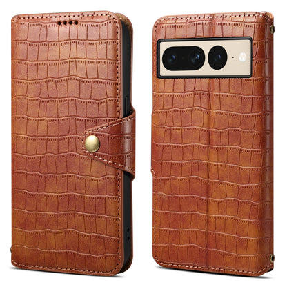 Google Pixel 7 Pro Denior Leather Case - Crocodile Texture with Oil Edge, Wallet & Kickstand Features