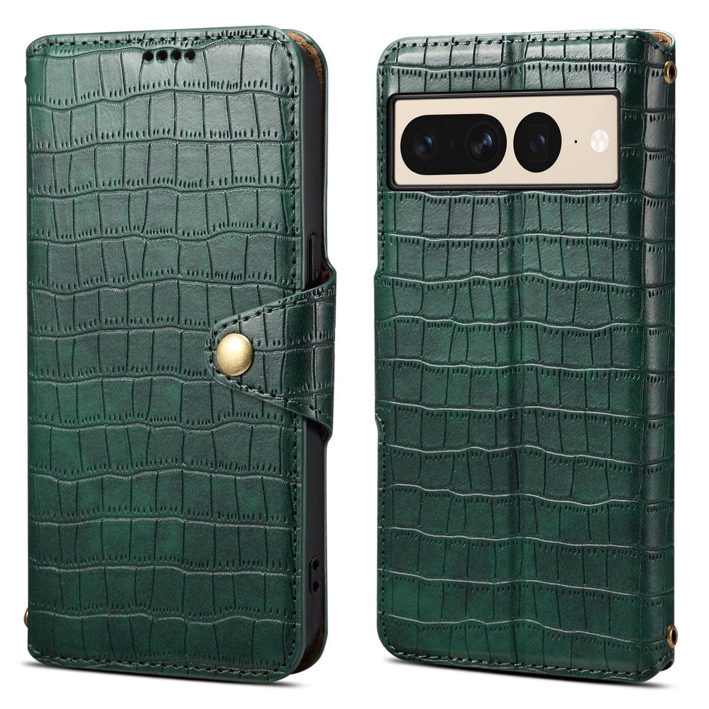 Google Pixel 7 Pro Denior Leather Case - Crocodile Texture with Oil Edge, Wallet & Kickstand Features