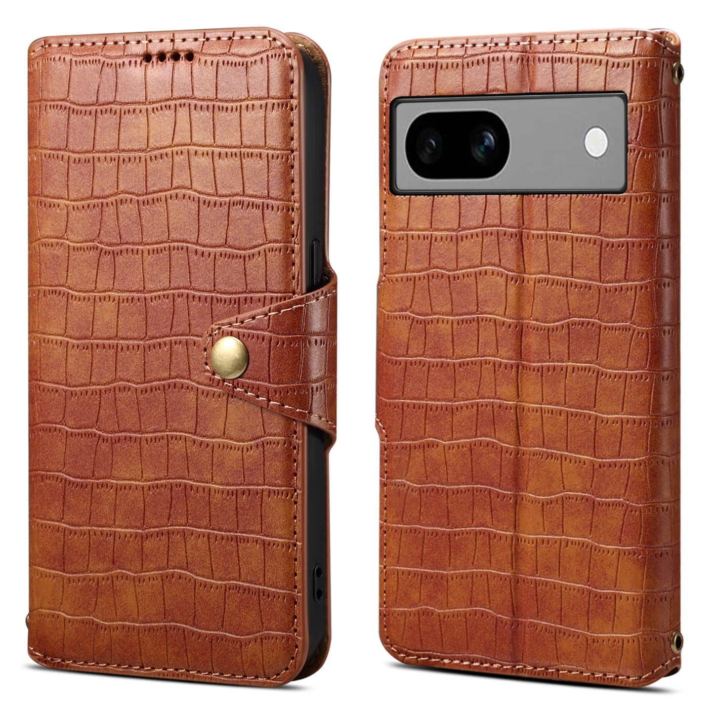 Google Pixel 7a Denior Leather Case - Crocodile Texture with Oil Edge, Wallet & Kickstand Features