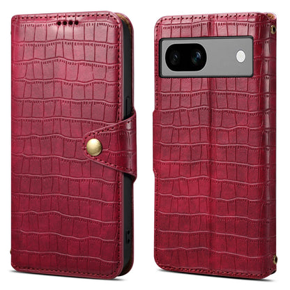 Google Pixel 7a Denior Leather Case - Crocodile Texture with Oil Edge, Wallet & Kickstand Features