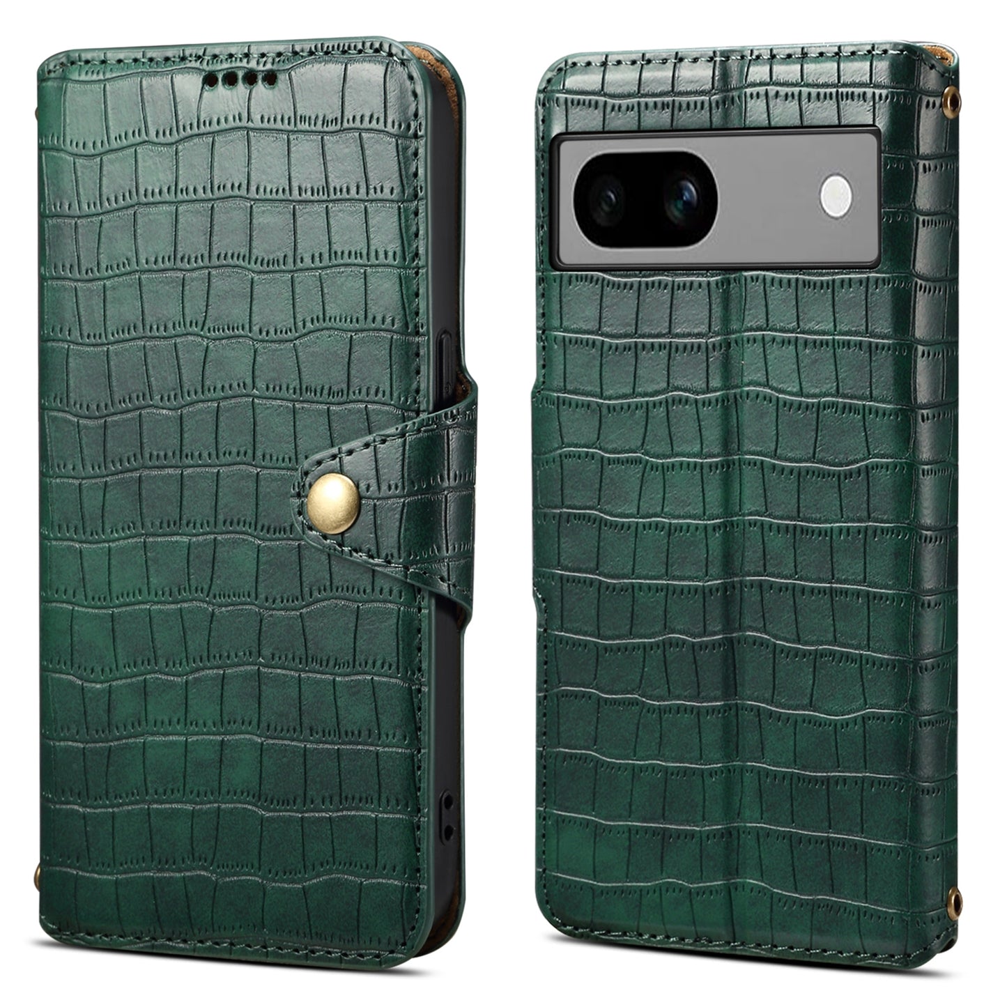 Google Pixel 7a Denior Leather Case - Crocodile Texture with Oil Edge, Wallet & Kickstand Features