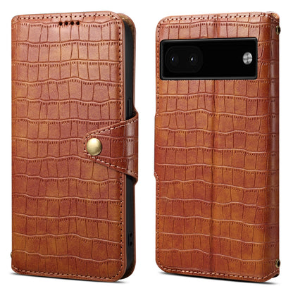 Google Pixel 6a Denior Leather Case - Crocodile Texture with Oil Edge, Wallet & Kickstand Features