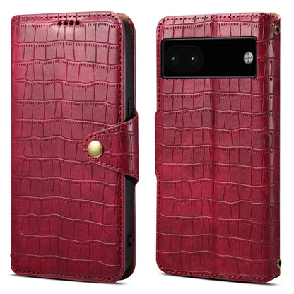 Google Pixel 6a Denior Leather Case - Crocodile Texture with Oil Edge, Wallet & Kickstand Features