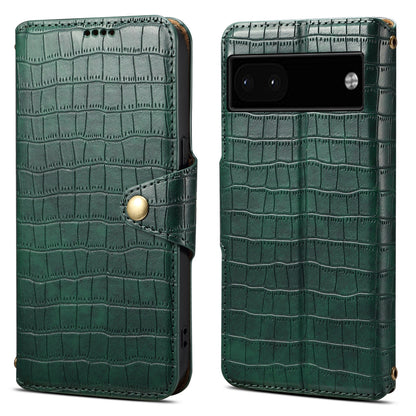 Google Pixel 6a Denior Leather Case - Crocodile Texture with Oil Edge, Wallet & Kickstand Features