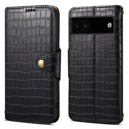 Google Pixel 6a Denior Leather Case - Crocodile Texture with Oil Edge, Wallet & Kickstand Features