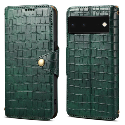 Google Pixel 6 Denior Leather Case - Crocodile Texture with Oil Edge, Wallet & Kickstand Features