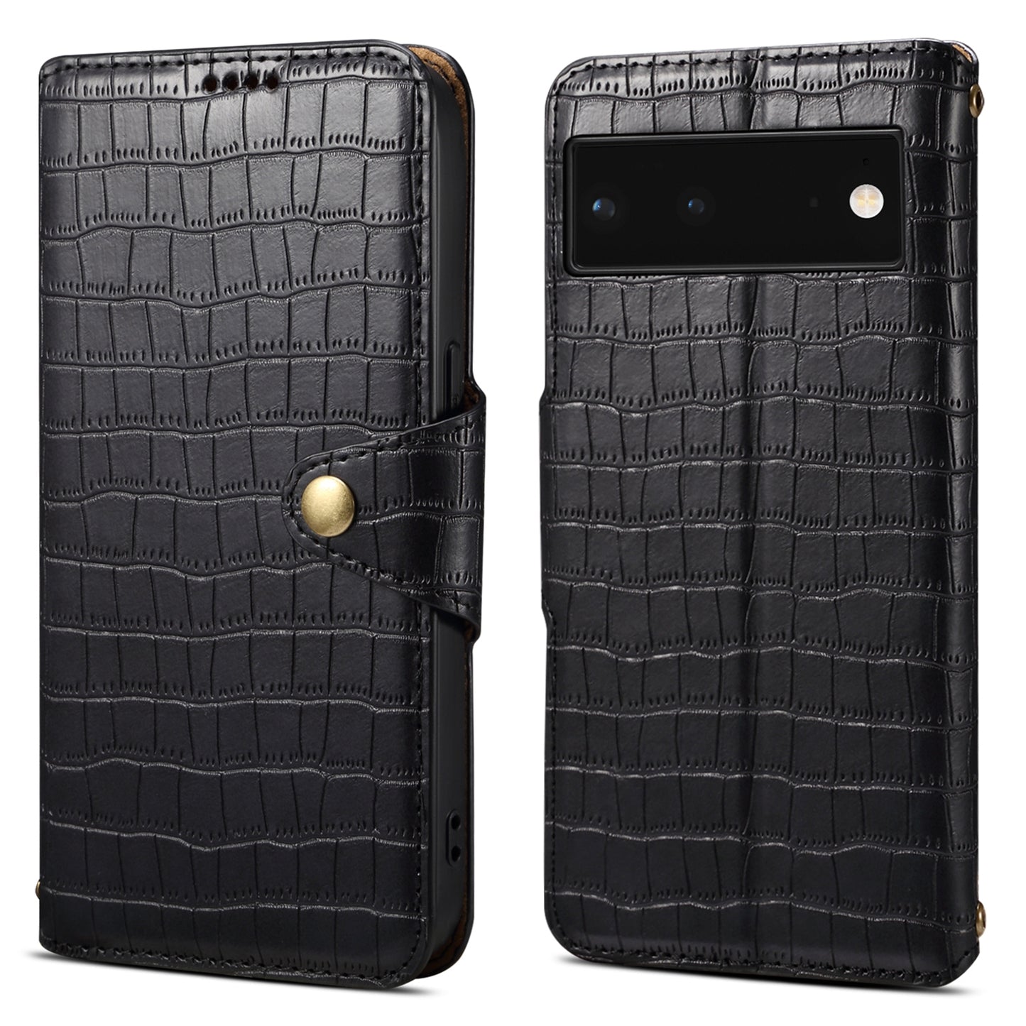 Google Pixel 6 Denior Leather Case - Crocodile Texture with Oil Edge, Wallet & Kickstand Features