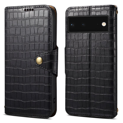 Google Pixel 6 Denior Leather Case - Crocodile Texture with Oil Edge, Wallet & Kickstand Features