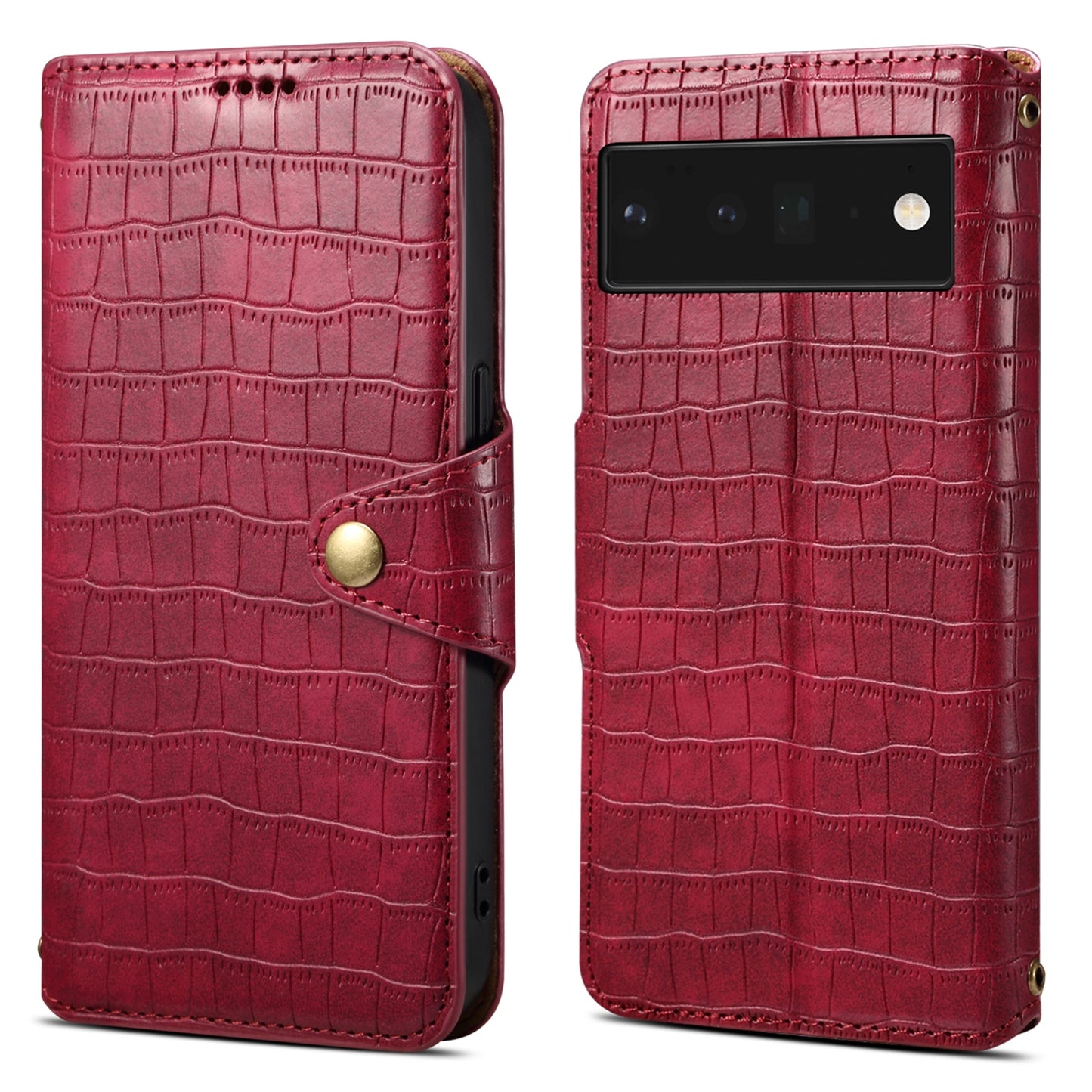 Google Pixel 6 Pro Denior Leather Case - Crocodile Texture with Oil Edge, Wallet & Kickstand Features