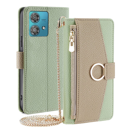 Motorola Edge 40 Neo 5G Crossbody Phone Case with Litchi Texture Leather, Adjustable Kickstand, Card Slots, Zipper Purse, Makeup Mirror, and TPU Protection