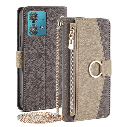 Motorola Edge 40 Neo 5G Crossbody Phone Case with Litchi Texture Leather, Adjustable Kickstand, Card Slots, Zipper Purse, Makeup Mirror, and TPU Protection