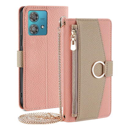 Motorola Edge 40 Neo 5G Crossbody Phone Case with Litchi Texture Leather, Adjustable Kickstand, Card Slots, Zipper Purse, Makeup Mirror, and TPU Protection