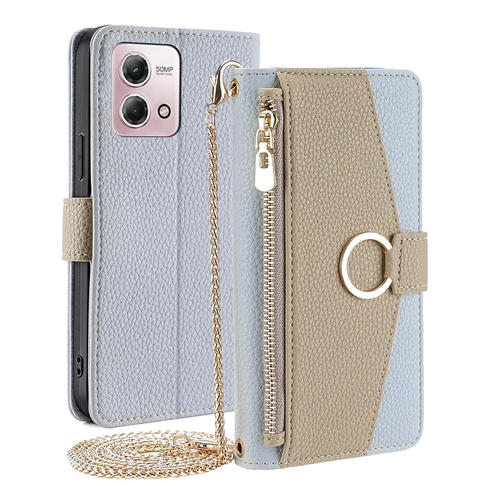 Motorola Moto G Stylus 2023 4G Crossbody Phone Case with Litchi Texture Leather, Adjustable Kickstand, Card Slots, Zipper Purse, Makeup Mirror, and TPU Protection