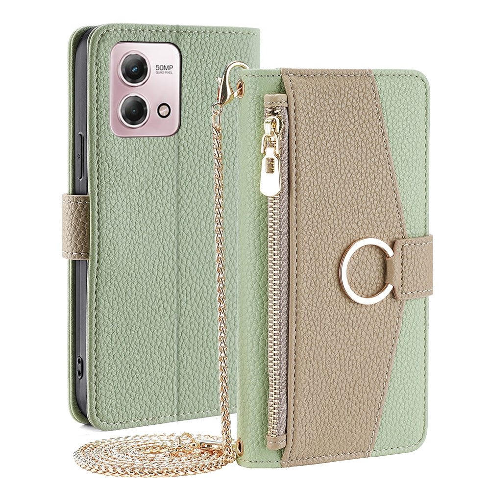 Motorola Moto G Stylus 2023 4G Crossbody Phone Case with Litchi Texture Leather, Adjustable Kickstand, Card Slots, Zipper Purse, Makeup Mirror, and TPU Protection