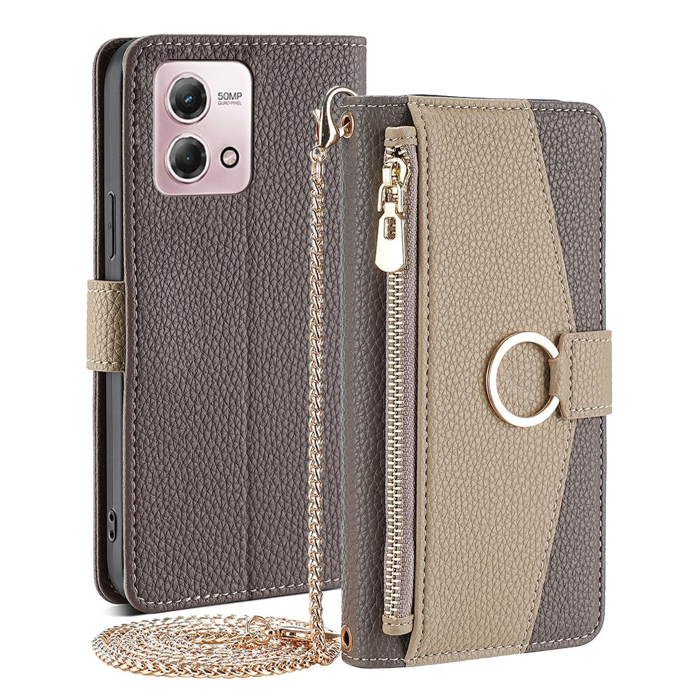 Motorola Moto G Stylus 2023 4G Crossbody Phone Case with Litchi Texture Leather, Adjustable Kickstand, Card Slots, Zipper Purse, Makeup Mirror, and TPU Protection