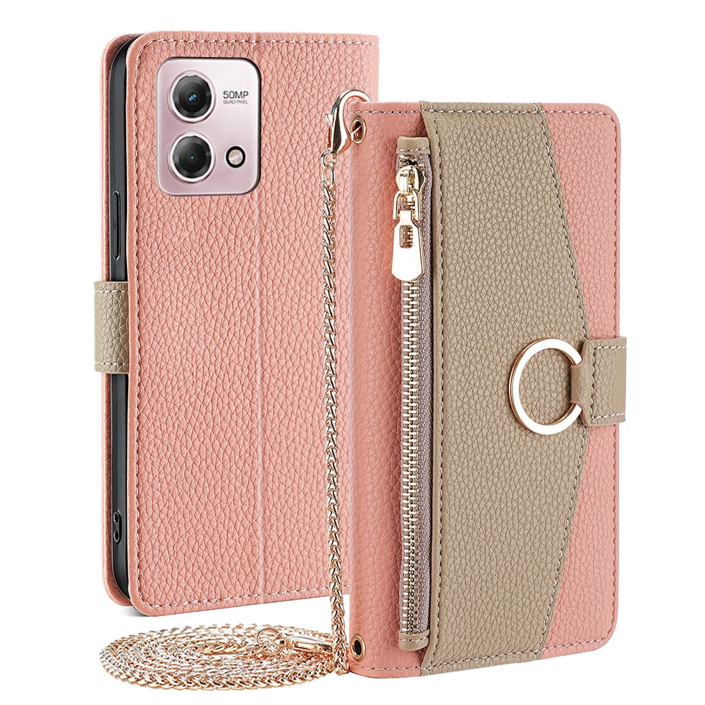 Motorola Moto G Stylus 2023 4G Crossbody Phone Case with Litchi Texture Leather, Adjustable Kickstand, Card Slots, Zipper Purse, Makeup Mirror, and TPU Protection