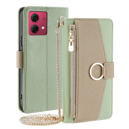Motorola Moto G84 5G Crossbody Phone Case with Litchi Texture Leather, Adjustable Kickstand, Card Slots, Zipper Purse, Makeup Mirror, and TPU Protection