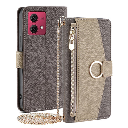 Motorola Moto G84 5G Crossbody Phone Case with Litchi Texture Leather, Adjustable Kickstand, Card Slots, Zipper Purse, Makeup Mirror, and TPU Protection