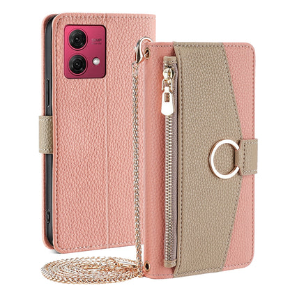 Motorola Moto G84 5G Crossbody Phone Case with Litchi Texture Leather, Adjustable Kickstand, Card Slots, Zipper Purse, Makeup Mirror, and TPU Protection