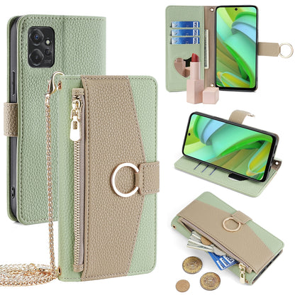 Motorola Moto G Power 2023 Crossbody Phone Case with Litchi Texture Leather, Adjustable Kickstand, Card Slots, Zipper Purse, Makeup Mirror, and TPU Protection