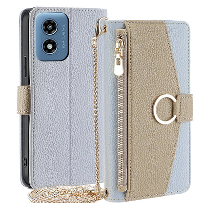 Motorola Moto G Play 4G 2024 Crossbody Phone Case with Litchi Texture Leather, Adjustable Kickstand, Card Slots, Zipper Purse, Makeup Mirror, and TPU Protection