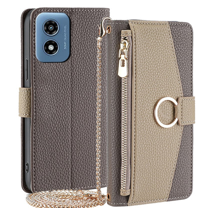 Motorola Moto G Play 4G 2024 Crossbody Phone Case with Litchi Texture Leather, Adjustable Kickstand, Card Slots, Zipper Purse, Makeup Mirror, and TPU Protection