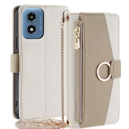 Motorola Moto G Play 4G 2024 Crossbody Phone Case with Litchi Texture Leather, Adjustable Kickstand, Card Slots, Zipper Purse, Makeup Mirror, and TPU Protection