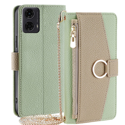 Motorola Moto G24 4G Crossbody Phone Case with Litchi Texture Leather, Adjustable Kickstand, Card Slots, Zipper Purse, Makeup Mirror, and TPU Protection