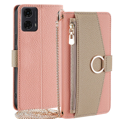 Motorola Moto G24 4G Crossbody Phone Case with Litchi Texture Leather, Adjustable Kickstand, Card Slots, Zipper Purse, Makeup Mirror, and TPU Protection